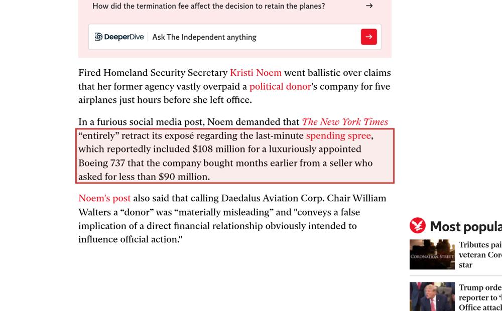 Screenshot of the source on independent.co.uk, with the key passage boxed in red