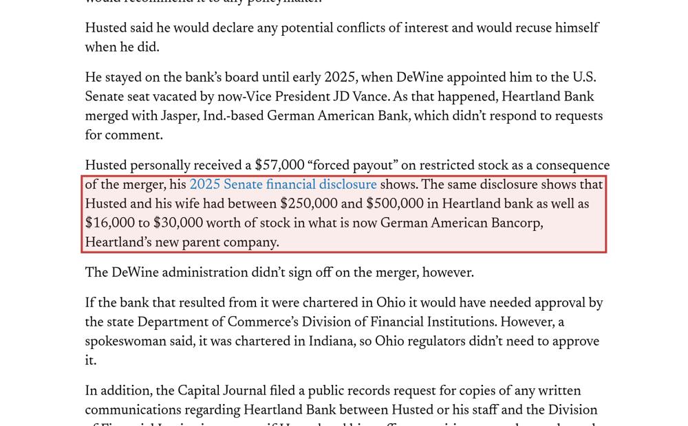 Screenshot of the source on ohiocapitaljournal.com, with the key passage boxed in red