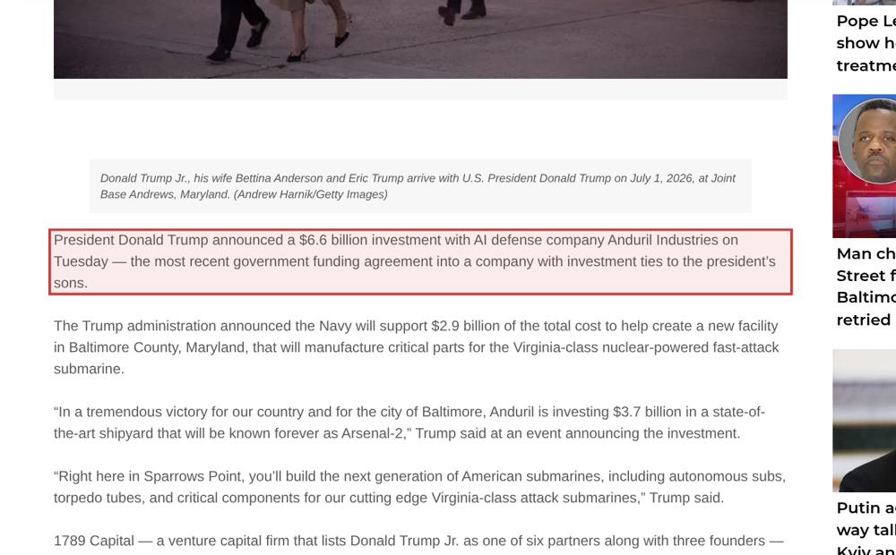Screenshot of the source on wbal.com, with the key passage boxed in red