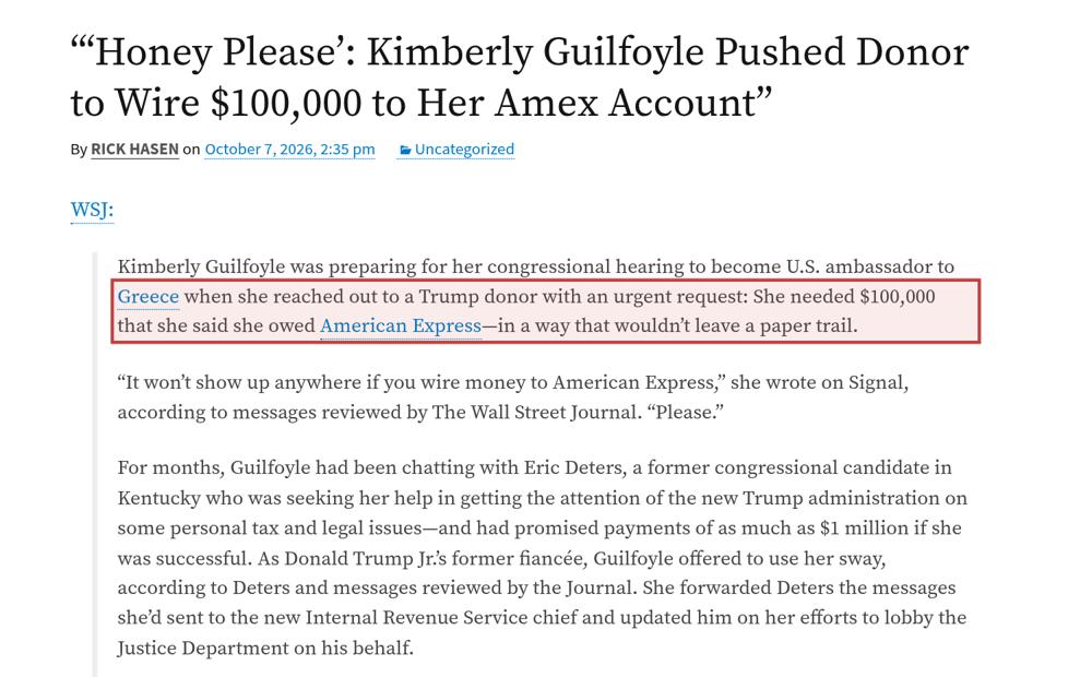 Screenshot of the source on electionlawblog.org, with the key passage boxed in red