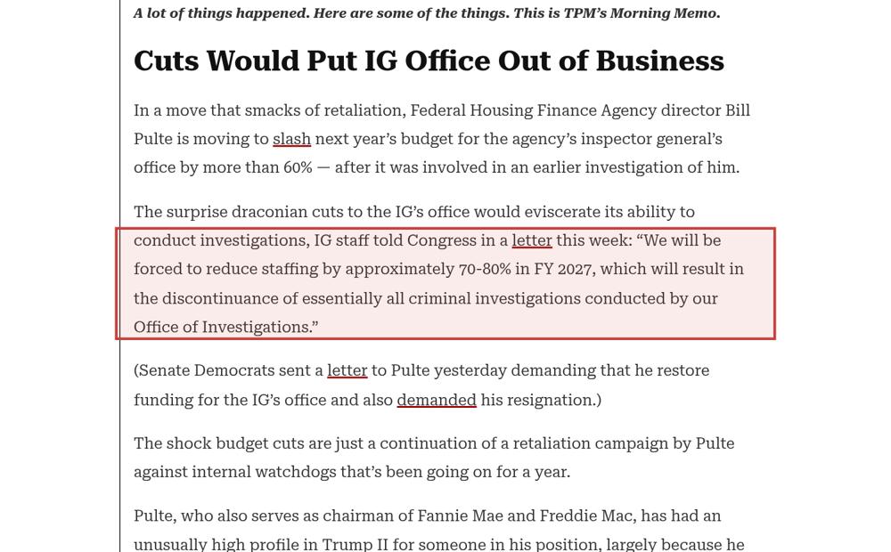 Screenshot of the source on talkingpointsmemo.com, with the key passage boxed in red
