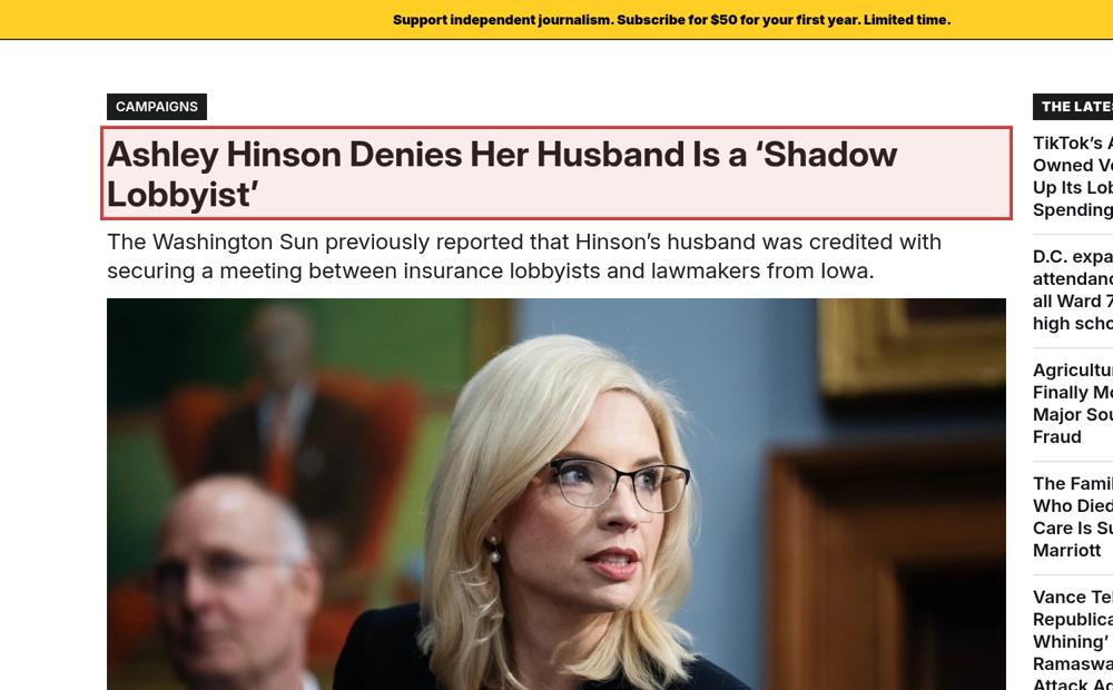Screenshot of the source on washingtonsun.com, with the key passage boxed in red