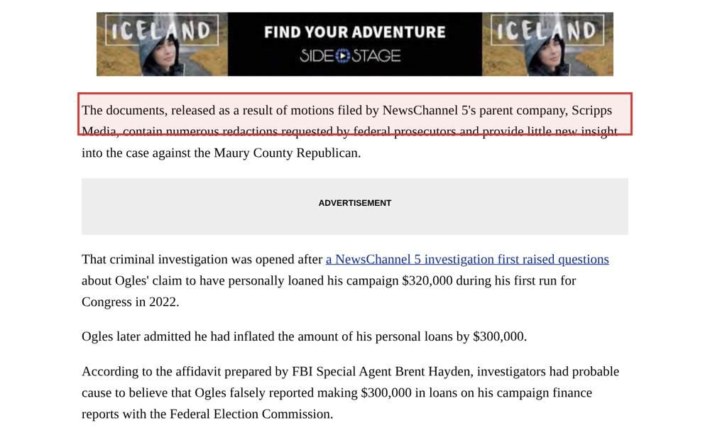 Screenshot of the source on newschannel5.com, with the key passage boxed in red