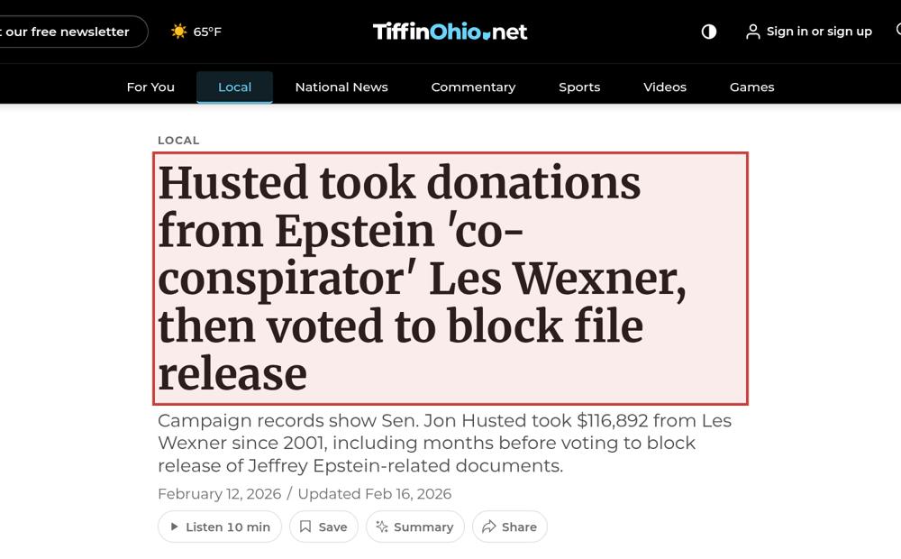 Screenshot of the source on tiffinohio.net, with the key passage boxed in red