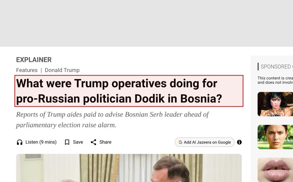 Screenshot of the source on aljazeera.com, with the key passage boxed in red