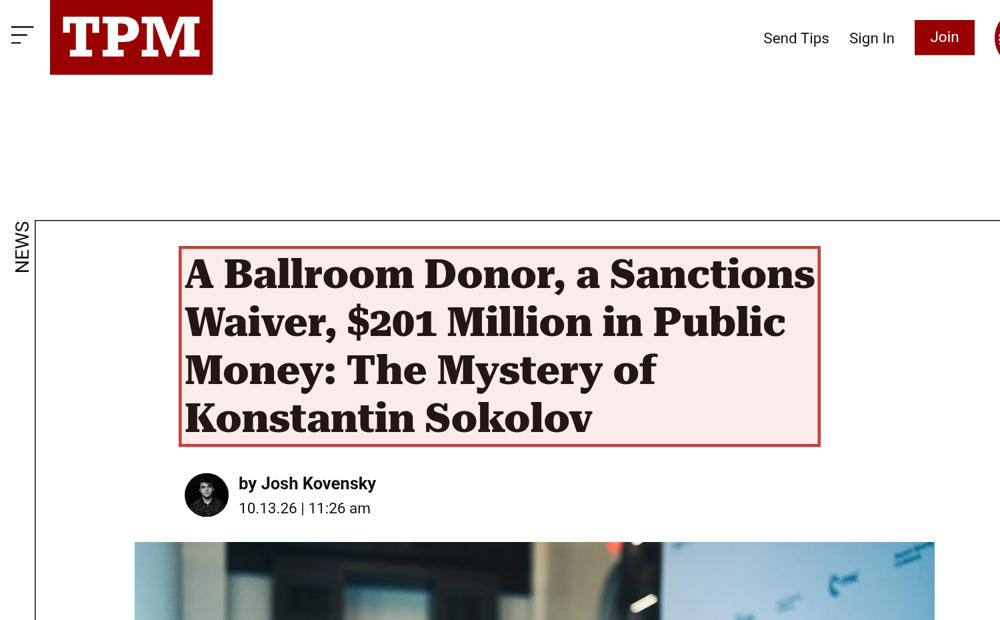 Screenshot of the source on talkingpointsmemo.com, with the key passage boxed in red