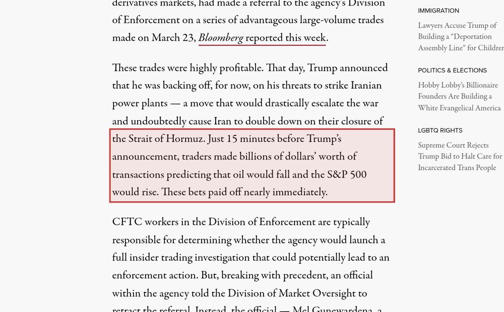 Screenshot of the source on truthout.org, with the key passage boxed in red