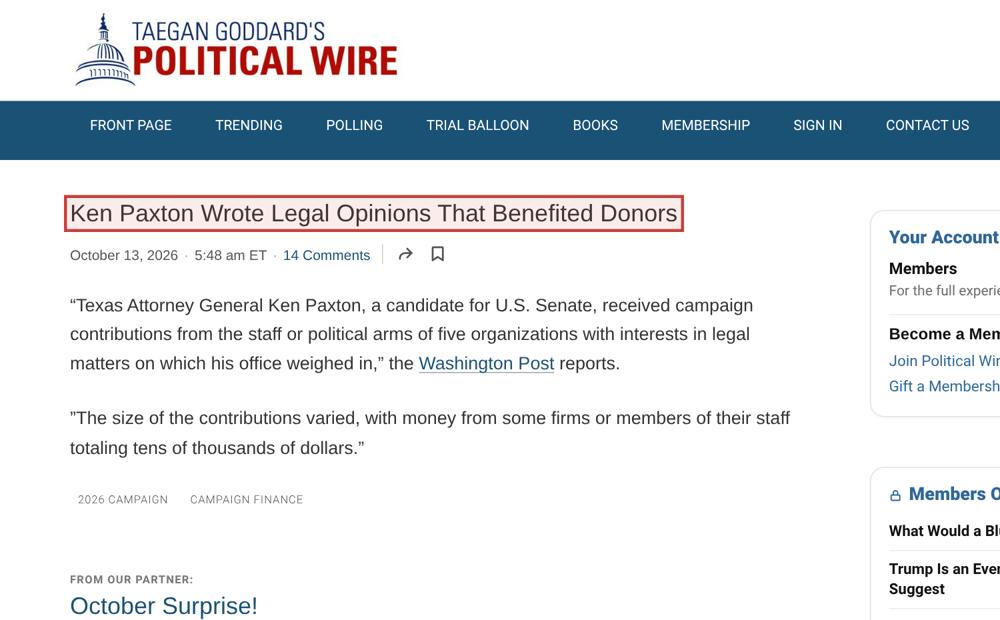 Screenshot of the source on politicalwire.com, with the key passage boxed in red