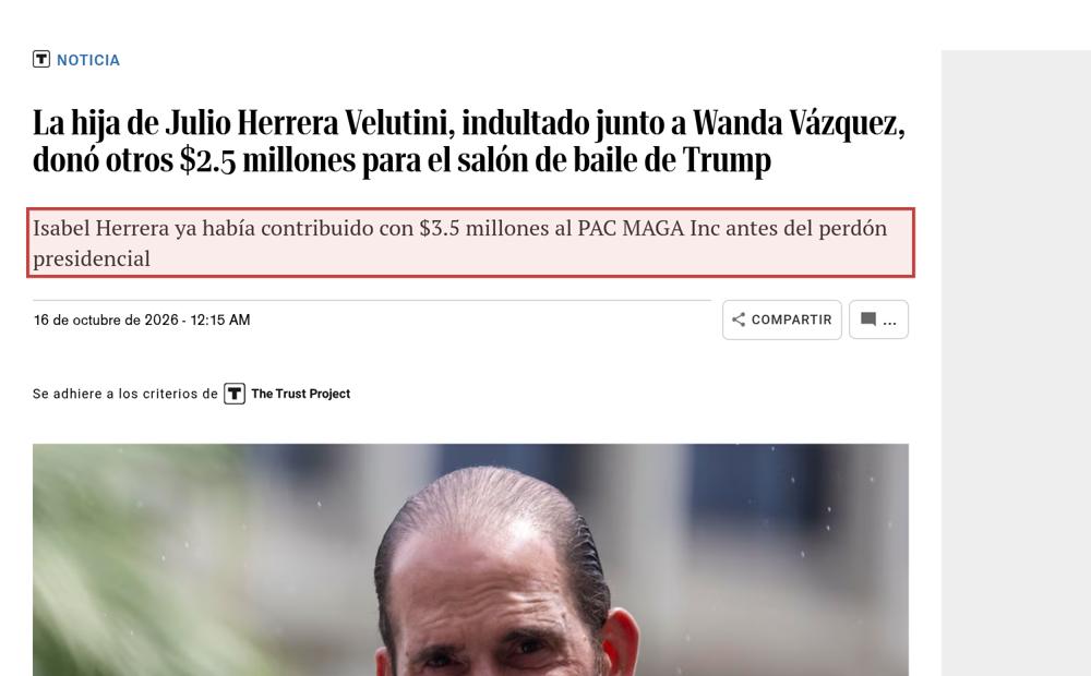Screenshot of the source on elnuevodia.com, with the key passage boxed in red