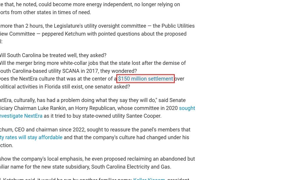 Screenshot of the source on southcarolinapublicradio.org, with the key passage boxed in red