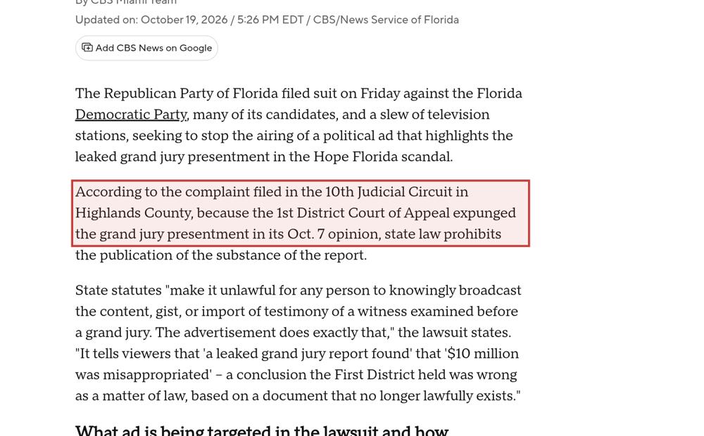 Screenshot of the source on cbsnews.com, with the key passage boxed in red